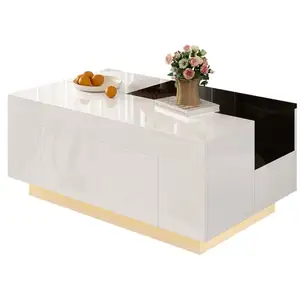 MERAX Table basse rectangulaire blanc avec 1 tiroir - 50x80 cm led mdf... pas cher