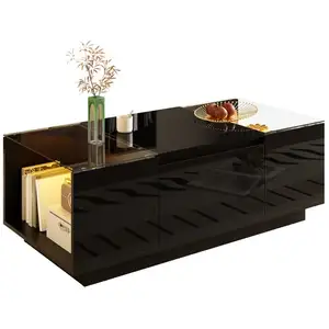 MERAX Table basse rectangulaire noir avec 2 tiroirs - 50x105 cm led pa... pas cher
