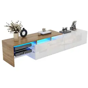 MERAX Meuble tv blanc 170 cm led panneau de particules meuble tv blanc pas cher
