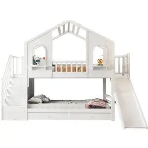 MERAX Lit superposé 90x200 cm coloris blanc bois massif lit enfant blanc pas cher