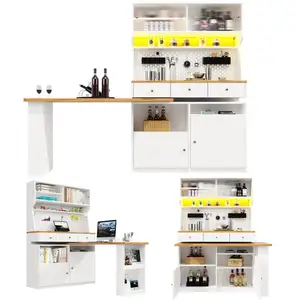 MERAX Buffet de cuisine 4 portes 3 tiroirs - 120 cm blanc led mdf buff... pas cher