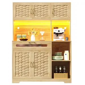MERAX Buffet de cuisine 5 portes 1 tiroir - 120 cm naturel led mdf buf... pas cher