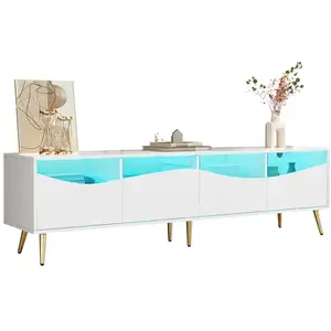 MERAX Meuble tv blanc 180 cm led mdf meuble tv blanc pas cher