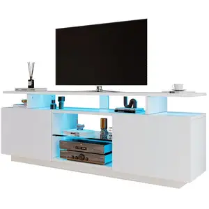 MERAX Meuble tv blanc 140 cm led panneau de particules meuble tv blanc pas cher