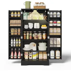 MERAX Buffet de cuisine 2 portes - 60 cm noir led mdf buffet de cuisine noir pas cher