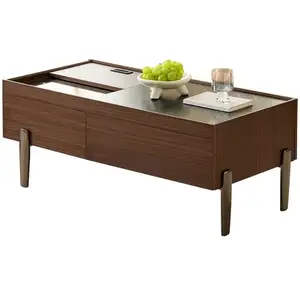 MERAX Table basse rectangulaire marron avec 2 tiroirs - 50x105 cm mdf table basse marron pas cher
