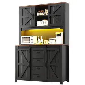 MERAX Buffet de cuisine 4 portes 2 tiroirs - 115 cm noir led mdf buffe... pas cher