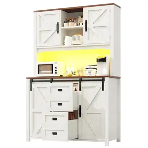 MERAX Buffet de cuisine 4 portes 2 tiroirs - 115 cm blanc led mdf buff... pas cher