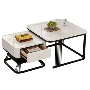 MERAX Lot de 2 tables basses gigognes carrées blanc - 70x70 cm mdf tab... pas cher