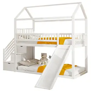 MERAX Lit superposé 90x200 cm coloris blanc bois massif lit enfant blanc