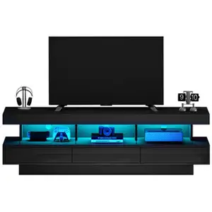 MERAX Meuble tv noir 160 cm led panneau de particules meuble tv noir pas cher