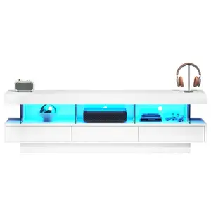 MERAX Meuble tv blanc 160 cm led panneau de particules meuble tv blanc pas cher