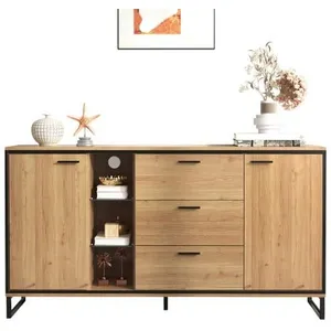 MERAX Buffet en panneaux de particules avec lumière led,3 tiroirs,2 po... pas cher