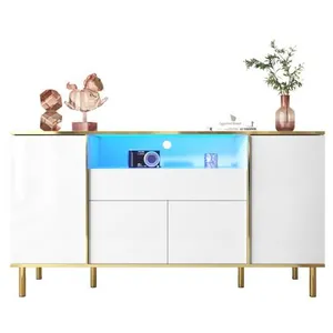 MERAX Buffet 4 porte(s) 1 tiroir(s) - 150 cm blanc led mdf buffet blanc pas cher