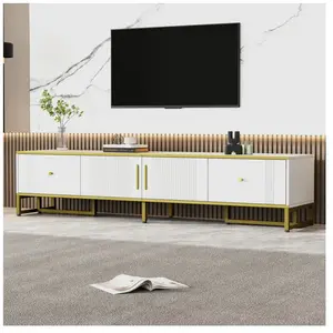 MODERNLUXE Meuble TV 180cm pour TV 80" - 2 portes & 2 tiroirs - Blanc pas cher