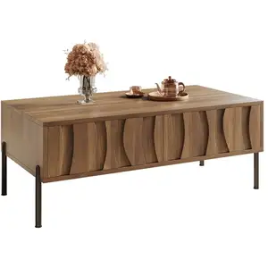 MERAX Table basse rectangulaire naturel avec 2 tiroirs - 55x105 cm mdf... pas cher