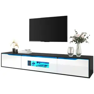 MERAX Meuble tv suspendu noir+blanc 180 cm led mdf meuble tv bicolore pas cher