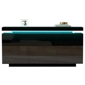 MERAX Buffet 2 porte(s) 3 tiroir(s) - 140 cm noir led panneau de parti... pas cher