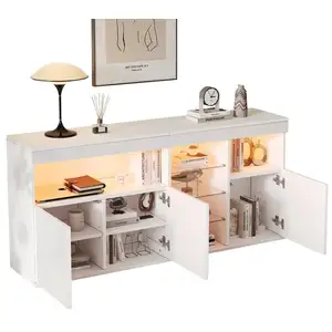 MERAX Buffet 3 porte(s) 0 tiroir(s) - 155,5 cm blanc led panneau de pa... pas cher