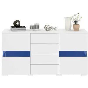 MERAX Buffet 2 porte(s) 4 tiroir(s) - 145 cm blanc led mdf buffet blanc pas cher