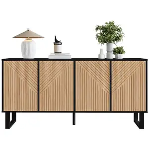 MERAX Buffet 4 porte(s) 0 tiroir(s) - 160 cm naturel+noir mdf buffet b... pas cher