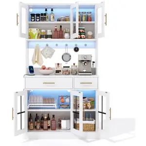 MERAX Buffet de cuisine 6 portes 2 tiroirs - 100 cm blanc led mdf buff... pas cher
