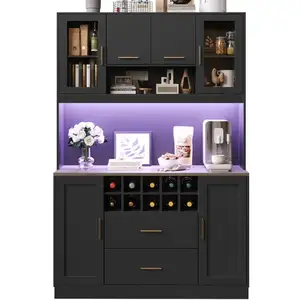 MERAX Buffet de cuisine 6 portes 2 tiroirs - 120 cm noir led mdf buffe... pas cher
