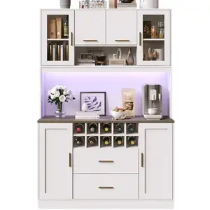 MERAX Buffet de cuisine 6 portes 2 tiroirs - 120 cm blanc led mdf buff... pas cher