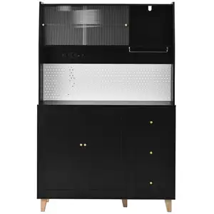 MERAX Buffet de cuisine 4 portes 3 tiroirs - 120 cm noir mdf buffet de... pas cher