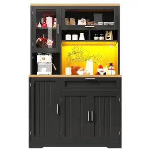 MERAX Buffet de cuisine 5 portes 1 tiroir - 104 cm noir led mdf buffet de cuisine noir pas cher