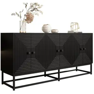 MERAX Buffet 6 porte(s) 0 tiroir(s) - 160 cm noir panneau de particule... pas cher