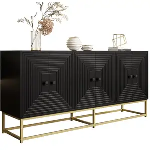 MERAX Buffet 6 porte(s) 0 tiroir(s) - 160 cm noir+doré panneau de part... pas cher