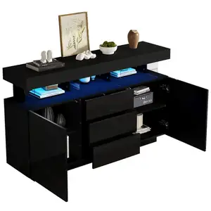 MERAX Buffet 2 porte(s) 3 tiroir(s) - 140 cm noir led panneau de parti... pas cher