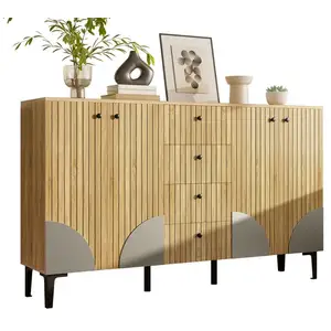 MERAX Buffet 4 porte(s) 4 tiroir(s) - 160 cm naturel panneau de partic... pas cher