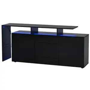 MERAX Buffet 2 porte(s) 4 tiroir(s) - 160 cm noir led panneau de particules buffet noir pas cher