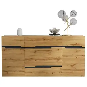 MERAX Buffet 2 porte(s) 4 tiroir(s) - 160 cm naturel+noir panneau de p... pas cher