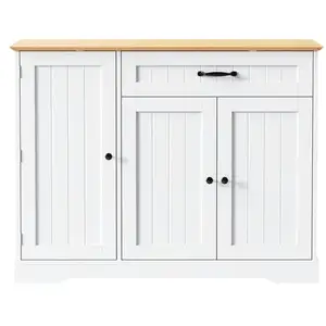 MERAX Buffet de cuisine 3 portes 1 tiroir - 107 cm blanc+naturel mdf buffet de cuisine bicolore pas cher