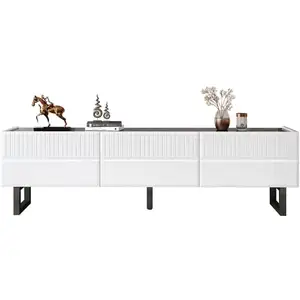 MERAX Meuble tv blanc+noir 170 cm mdf meuble tv bicolore pas cher