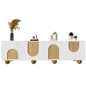 MERAX Meuble tv blanc+naturel 175 cm mdf meuble tv bicolore pas cher