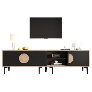 MERAX Meuble tv naturel+noir 180 cm panneau de particules meuble tv bicolore pas cher