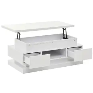 MERAX Table basse relevable rectangulaire blanc - 50x100 cm led panneau de particules table basse blanc pas cher