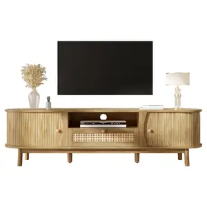 MERAX Meuble tv bois clair 165 cm mdf meuble tv bois clair pas cher