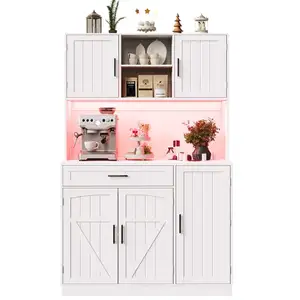 MERAX Buffet de cuisine 5 portes 1 tiroir - 110 cm blanc led mdf buffet de cuisine blanc pas cher
