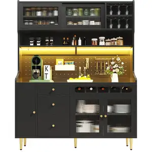 MERAX Buffet de cuisine 5 portes 4 tiroirs - 145 cm noir led mdf buffet de cuisine noir pas cher