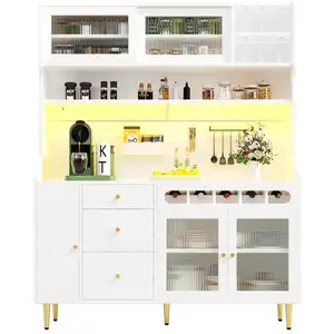 MERAX Buffet de cuisine 5 portes 4 tiroirs - 145 cm blanc led mdf buff... pas cher