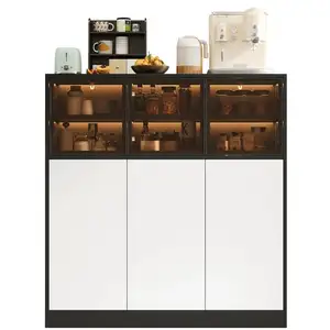 MERAX Buffet de cuisine 6 portes 0 tiroir - 100 cm noir+blanc led pann... pas cher