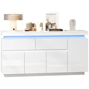 MERAX Buffet 4 porte(s) 2 tiroir(s) - 140 cm blanc led buffet blanc pas cher