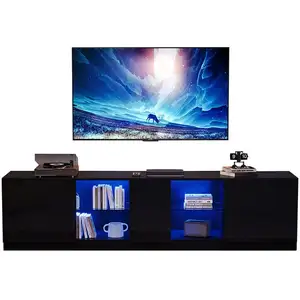 MERAX Meuble tv noir 160 cm led mdf meuble tv noir pas cher