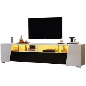MERAX Meuble tv blanc+noir 180 cm led mdf meuble tv bicolore pas cher