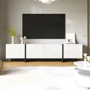 MODERNLUXE Meuble tv l 190cm - 3 portes 2 tiroirs 5 compartiments - blanc & noir pas cher